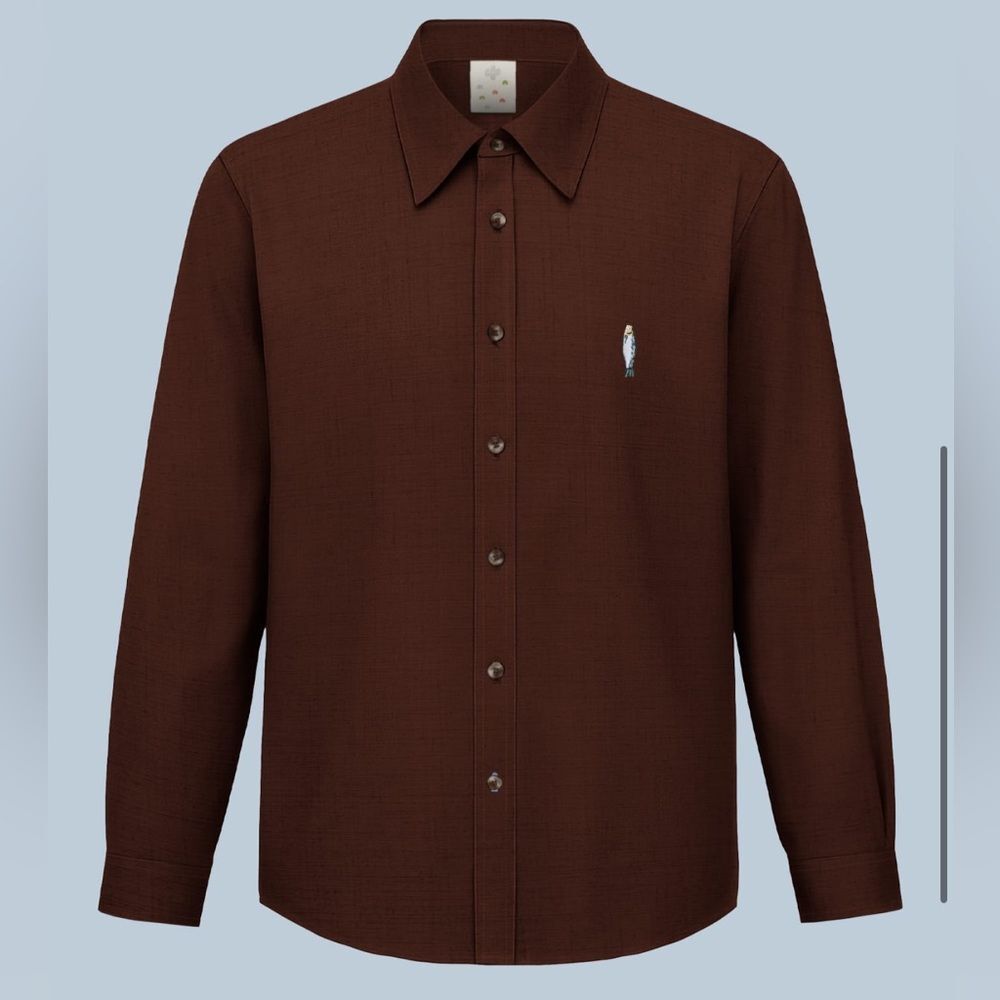 Burgundy fish logo linen shirt